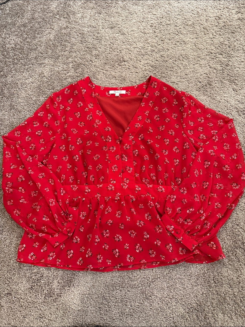 Madewell Red Floral V-Neck Peplum Blouse